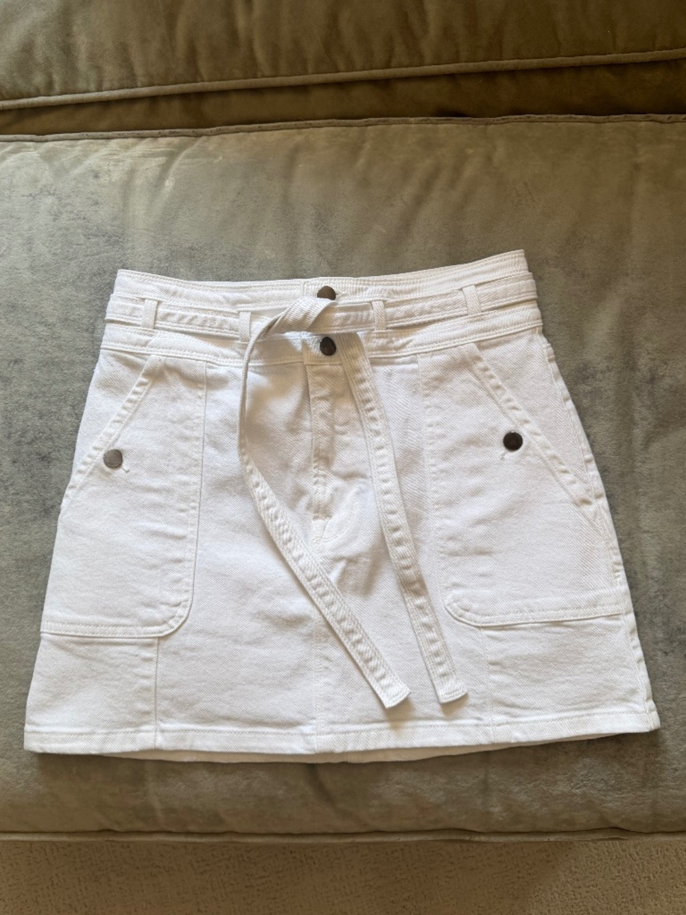 FRAME White Denim Utility Mini Skirt Belted Size 25